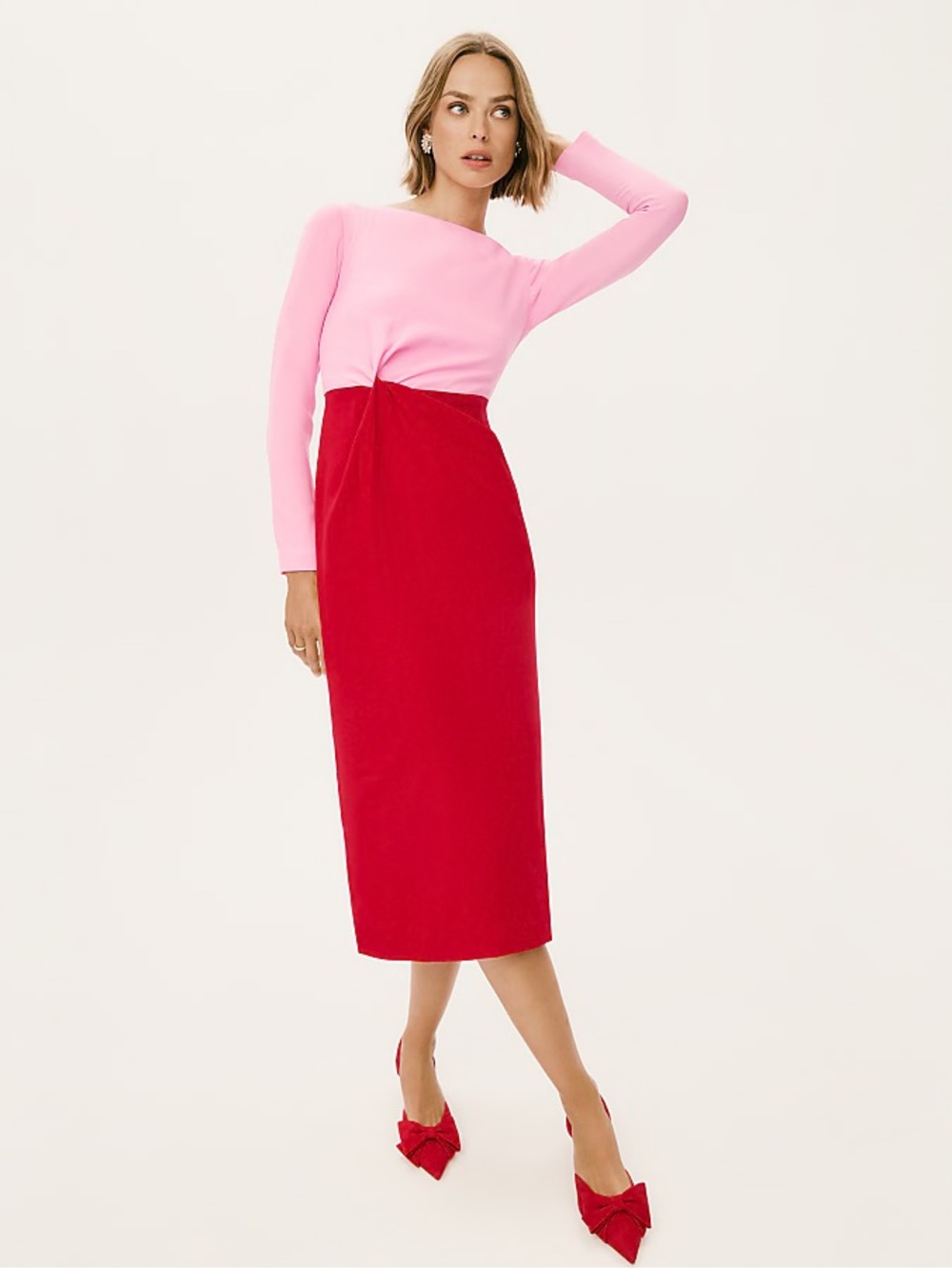 Ann Taylor colorblock twist dress pencil pink red size 4 new nwt